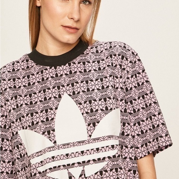 ADIDAS | Crop athletic trefoil geometric graphic tee pink purple - size medium - Picture 4 of 10